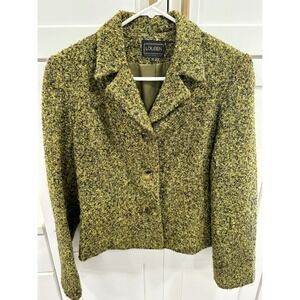 Louben Vintage Boucle Blazer Jacket Green Gold Wool Blend Made in Canada Size 12